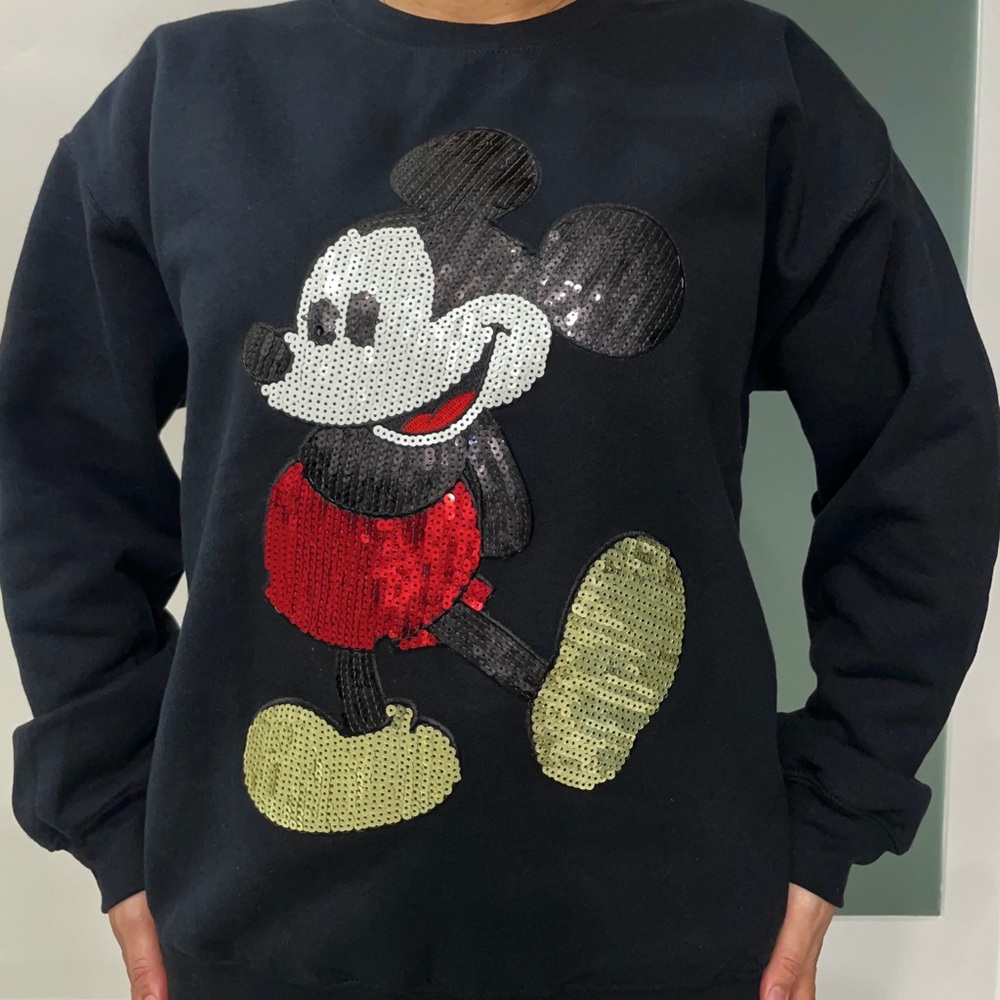 Disney Sequin Mickey Mouse Sweatshirt,Mickey’sIroned Sequin Patchwork Crewneck